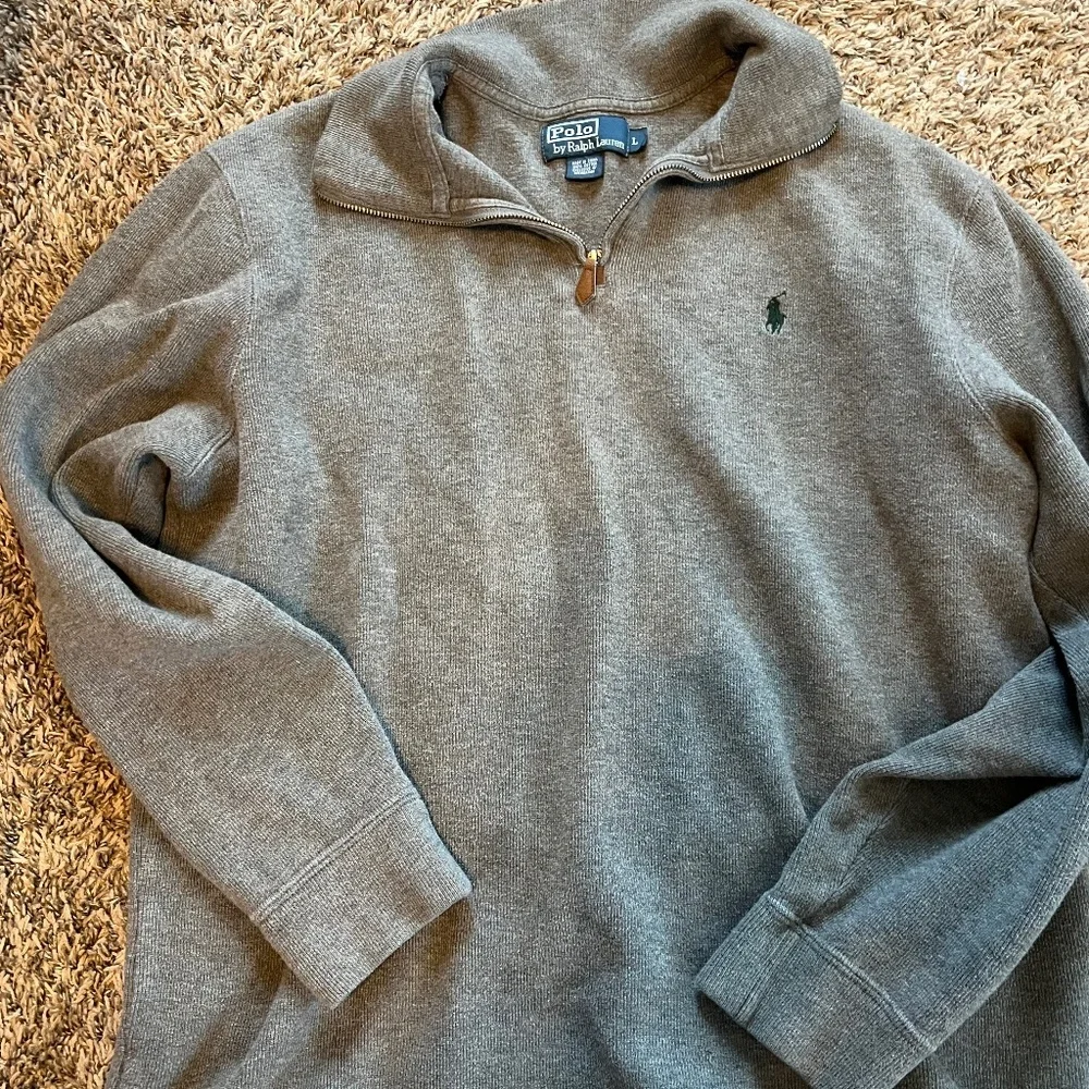 Polo Ralph Lauren Sweater Men L Gray Quarter 1/4 Zip Horse Logo Pullover Top - Picture 1 of 4